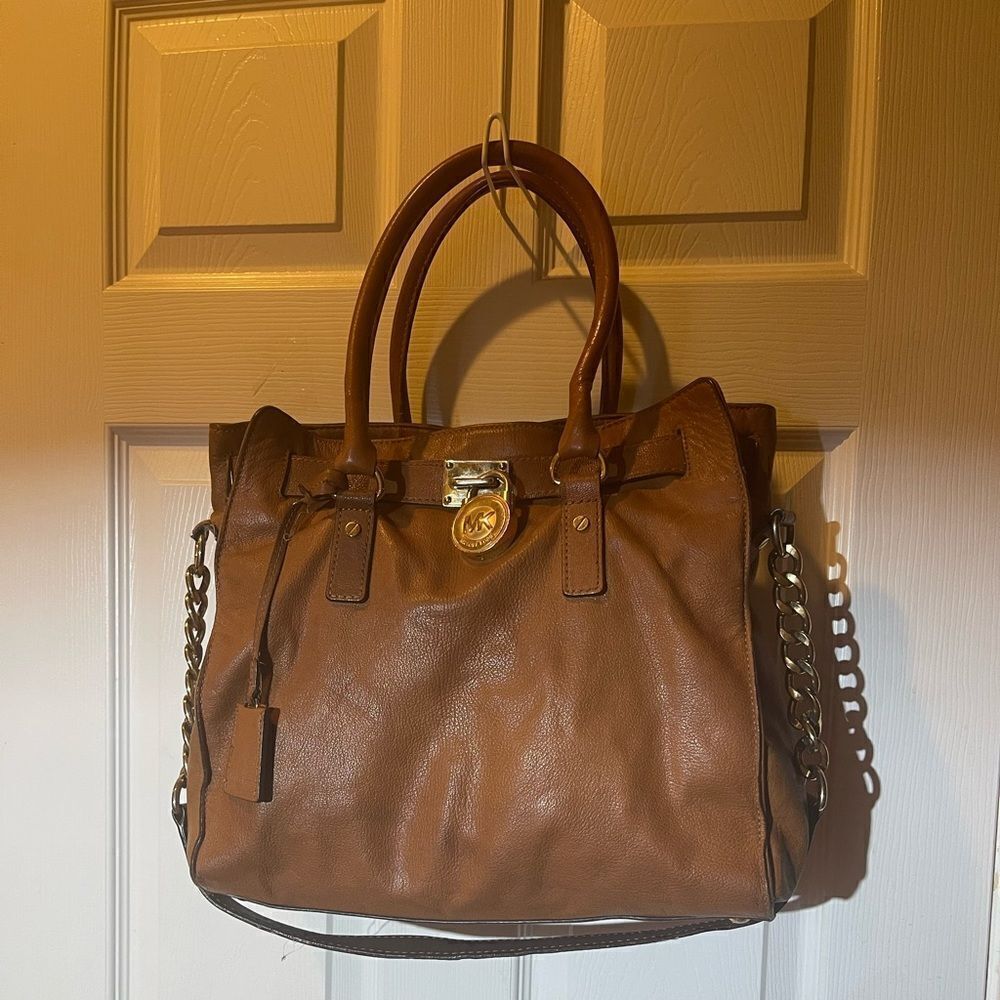 MICHAEL KORS Hamilton Brown Pebbled Leather large Tote  /Shoulder Bag. - Picture 3 of 16